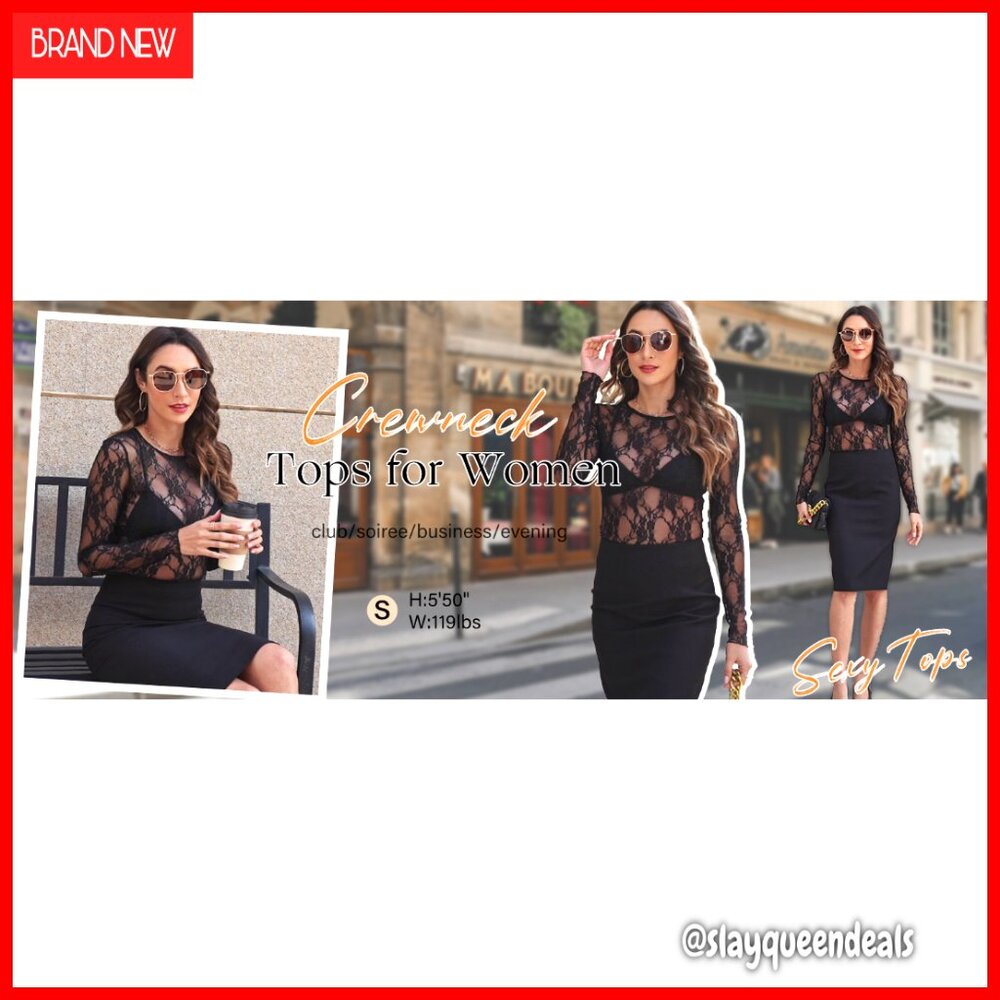 Mesh Long Sleeve Blouse Lace Embroidery Slim Fit See Through Top - Picture 5 of 6